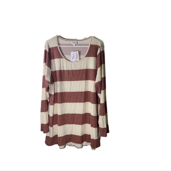 LuLaRoe NEW 3XL Cream‎ and Maroon Ribbed Lynnae Top - Picture 1 of 4